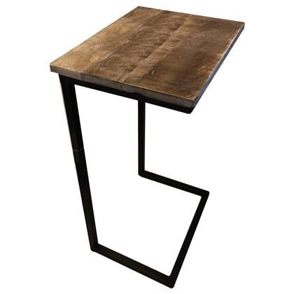 Mangohouten Bijzettafel - 38x30x65 cm - Metaal Mangohout Bruin, Zwart