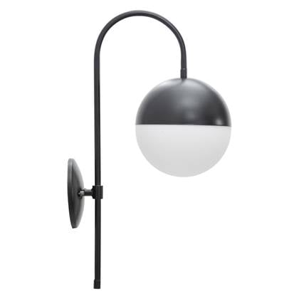 Mauro Ferretti Darky Street Zwart metalen wandlamp met witte glazen bol