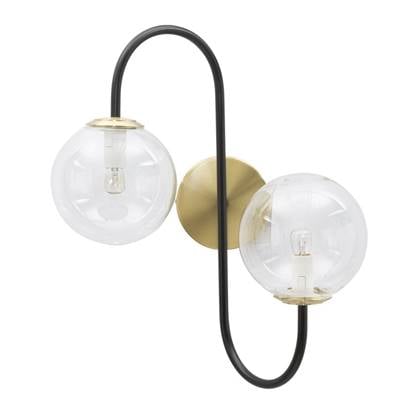 Iron Zwart metalen wandlamp met 2 glazen bolletjes