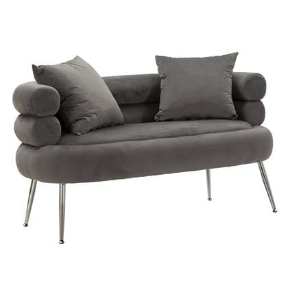 Silvery Sofa 2 plaatsen in metaal en fluweel met kussens