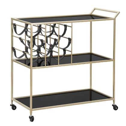 Mauro Ferretti String Trolley in metaal en zwart glas met fleshouder
