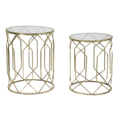 Mauro Ferretti Tunisi Set van 2 tafels in metaal met glas Goud