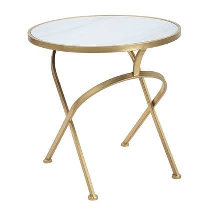 Mat Tafel in goud metaal met wit glazen blad