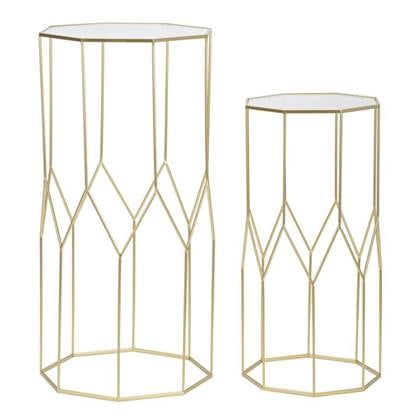 Glass Set van 2 tafels in goud metaal en glas