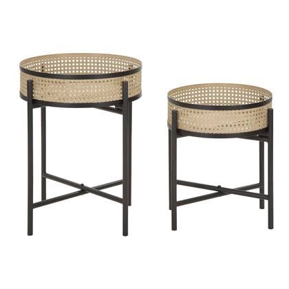 Set van metalen salontafels FUJI, met Weense vlechtpatroon.