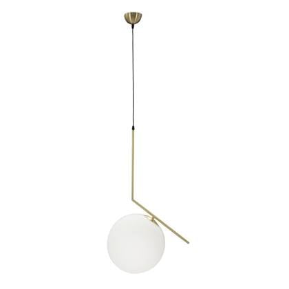 Glamy Hanglamp in goud metaal met witte glazen bol