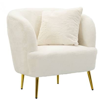 Soffy Fauteuil in goud metaal en witte stof met kussen