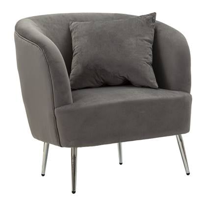 Silvery Fauteuil in zilver metaal en grijs fluweel met kussen