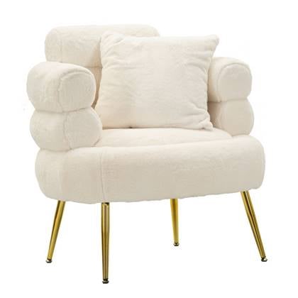 Soffy Fauteuil in goud metaal en witte stof met kussen