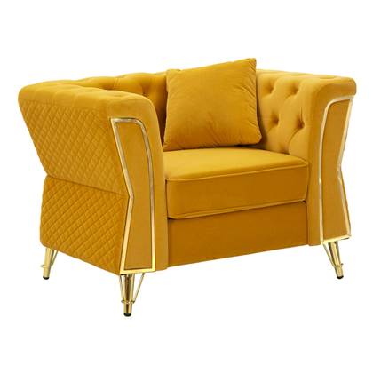 Mauro Ferretti Emy Fauteuil in metalen en fluwelen mosterd met kussen Geel