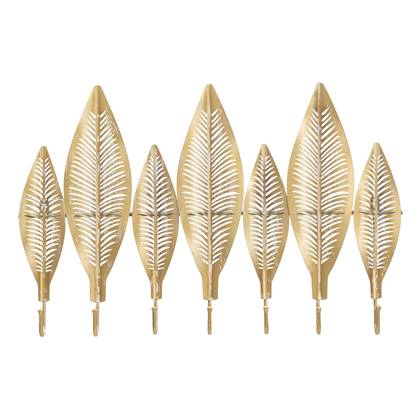 Long Leaf Wandkapstok in gouden metalen bladeren 7 haken