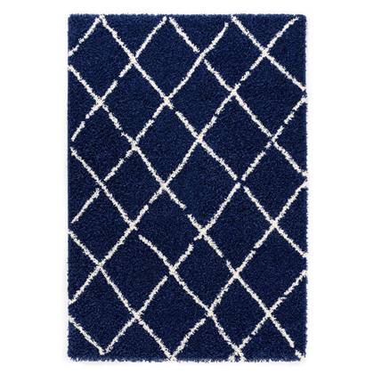 Boho&me Hoogpolig vloerkleed ruiten Habitat - marineblauw|wit - Blauw, Wit