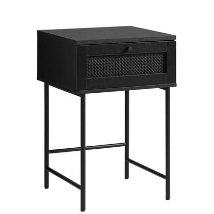 Rebellenclub Berley Nachtkastje - 45 x 45 cm - Zwart met Rattan