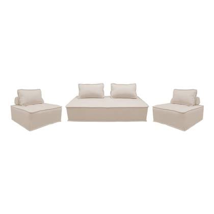 sweeek - Set van 2 fauteuils met 2-zitsbank in stof, met kussen Crème