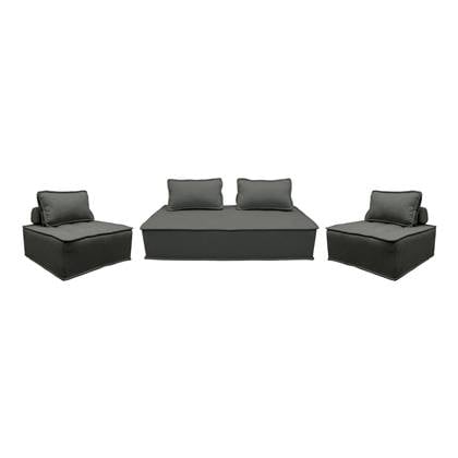 sweeek - Set van 2 fauteuils met 2-zitsbank in stof, met kussen Grijs