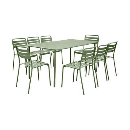 sweeek - Metalen tuintafel met 8 stoelen