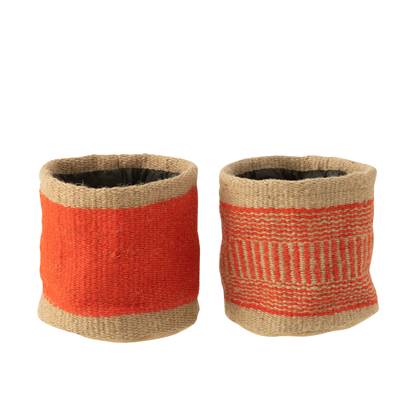 J-Line mand Rond + Band - jute - naturel|oranje - large - 2 stuks