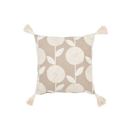 J-Line kussen Bloemen|Bladeren - katoen - taupe|beige Grijs