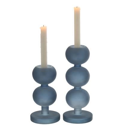 J-Line Set Van 2 Kandelaars Malik Glas Blauw