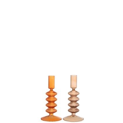 J-Line kaarshouder Ribbel - glas - oranje mix - 2 stuks