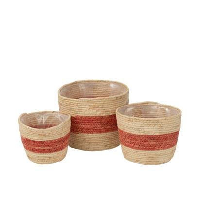 J-Line Set Van 3 Mand Streep Maïs Naturel|Rood