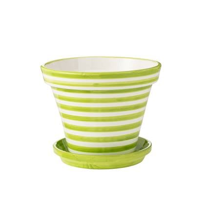 J-Line Flowerpot+Plate Granada Stripes Handmade+Painted Ceramic Green Extra Large
