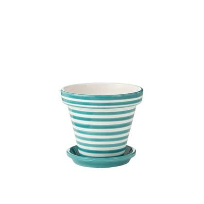 J-Line bloempot Granada Stripes Handmade + Painted - keramiek - aqua - large - Ø 35 cm Multicolor