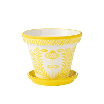 J-Line Flowerpot+Plate Granada Handmade+Painted Ceramic Yellow Extra Large