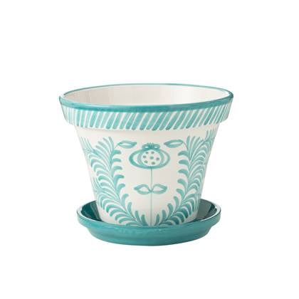 J-Line Flowerpot+Plate Granada Handmade+Painted Ceramic Aqua Extra Large