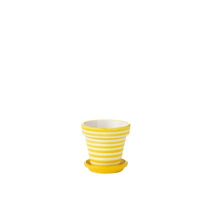 J-Line Flowerpot+Plate Granada Stripes Handmade+Painted Ceramic Yellow Small