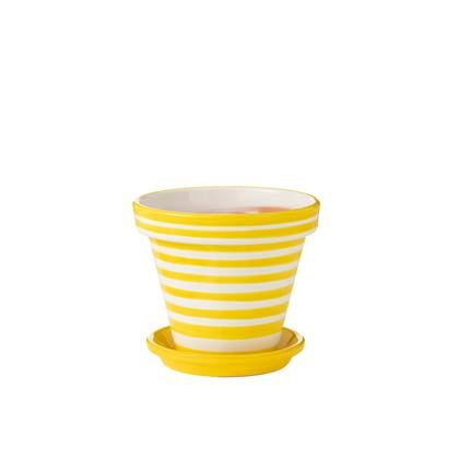 J-Line Flowerpot+Plate Granada Stripes Handmade+Painted Ceramic Yellow Large