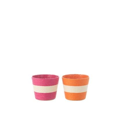 J-Line Bloempot Touwtjes Streep Papier|Pet Roze|Oranje Extra Small