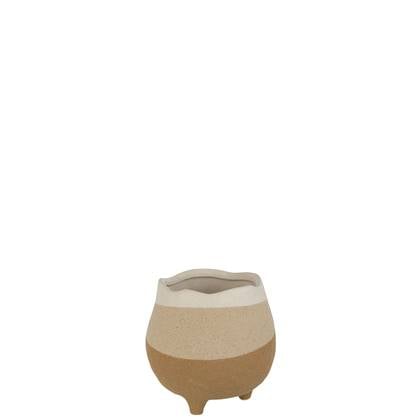 J-Line Bloempot Op Voet Keramiek Beige/Lichtbruin Medium