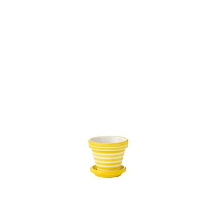 J-Line Flowerpot+Plate Granada Stripes Handmade+Painted Ceramic Yellow Extra Small