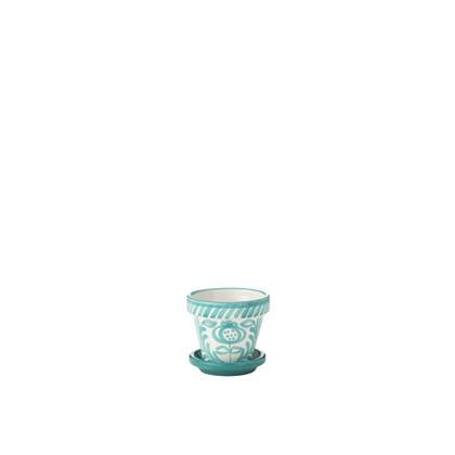 J-Line Flowerpot+Plate Granada Handmade+Painted Ceramic Aqua Extra Small