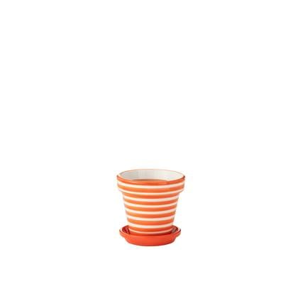 J-Line Flowerpot+Plate Granada Stripes Handmade+Painted Ceramic Naranja Small