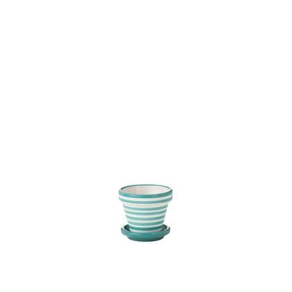 J-Line Flowerpot+Plate Granada Stripes Handmade+Painted Ceramic Aqua Extra Small