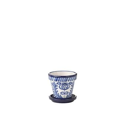 J-Line Flowerpot+Plate Granada Handmade+Painted Ceramic Cobalto Blue Small