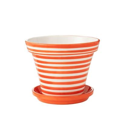 J-Line Flowerpot+Plate Granada Stripes Handmade+Painted Ceramic Naranja Extra Large