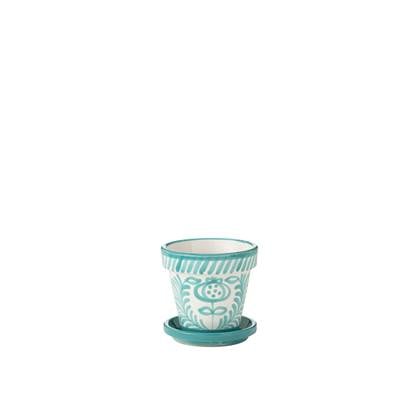 J-Line Flowerpot+Plate Granada Handmade+Painted Ceramic Aqua Small