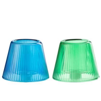 J-Line theelichthouder Hoed - glas - blauw|groen - 2 stuks