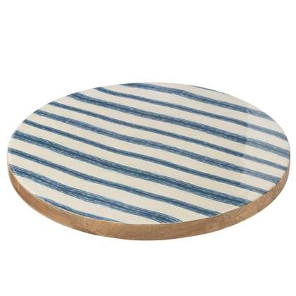 J-Line Draaiplateau Rond Strepen Mangohout Blauw|Wit