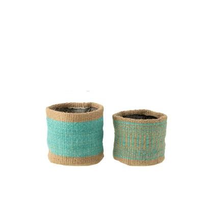 J-Line mand Rond + Band - jute - naturel/azuur - XS/S - 2 stuks