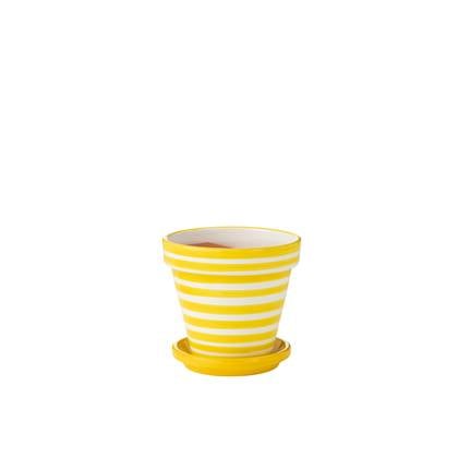 J-Line Flowerpot+Plate Granada Stripes Handmade+Painted Ceramic Yellow Medium