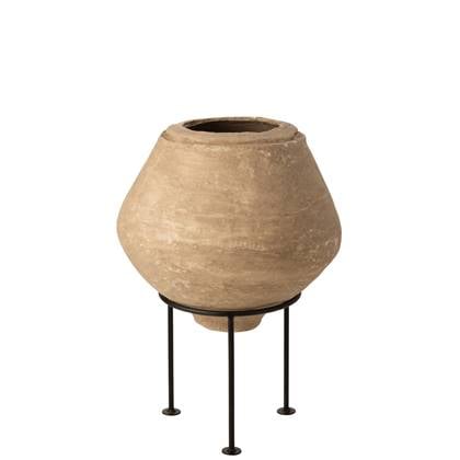 J-Line bloempot Op Voet Chad - papier mache - - Ø 51 cm Bruin