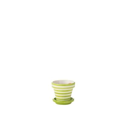 J-Line Flowerpot+Plate Granada Stripes Handmade+Painted Ceramic Green Extra Small