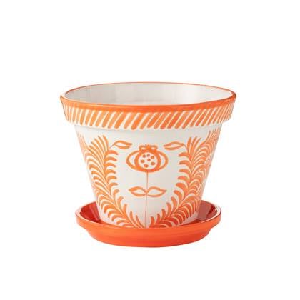 J-Line Flowerpot+Plate Granada Handmade+Painted Ceramic Naranja Extra Large