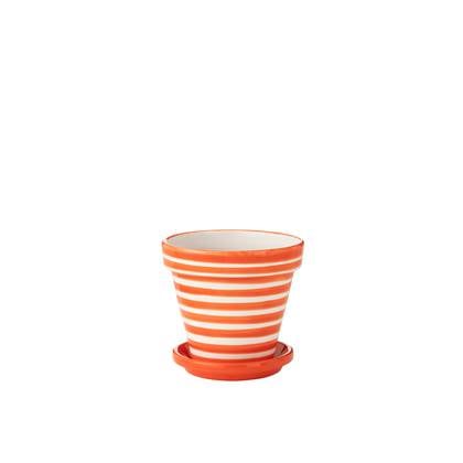 J-Line Flowerpot+Plate Granada Stripes Handmade+Painted Ceramic Naranja Medium