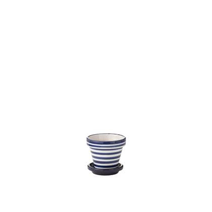 J-Line Flowerpot+Plate Granada Stripes Handmade+Painted Ceramic Cobalto Blue Extra Small