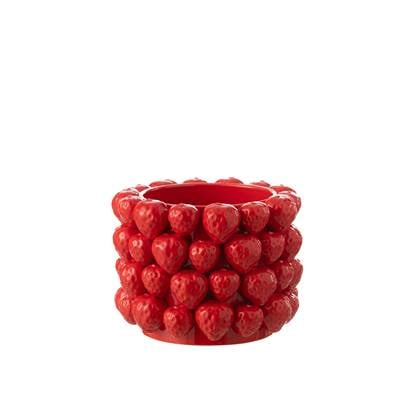 J-Line bloempot Aardbeien - keramiek - - large - Ø 25 cm Rood
